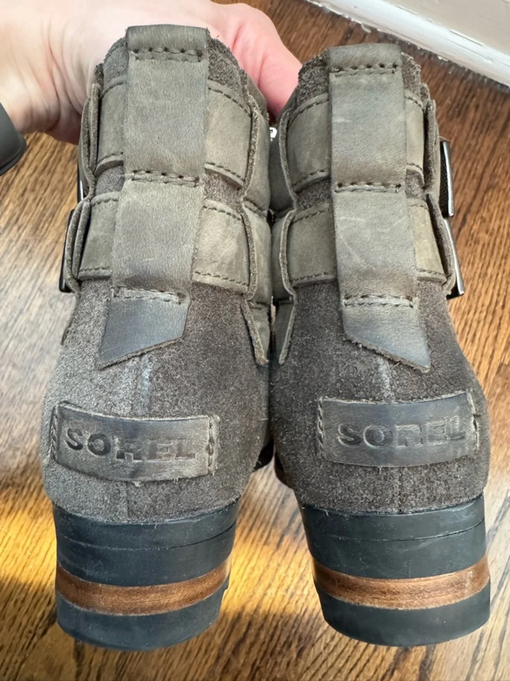 Sorel Women's Suede Ankle Booties with Double Buckle - Taupe - Picture 6 of 8